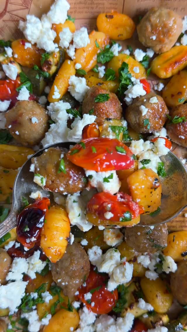 Sheet Pan Baked Gnocchi and Meatballs