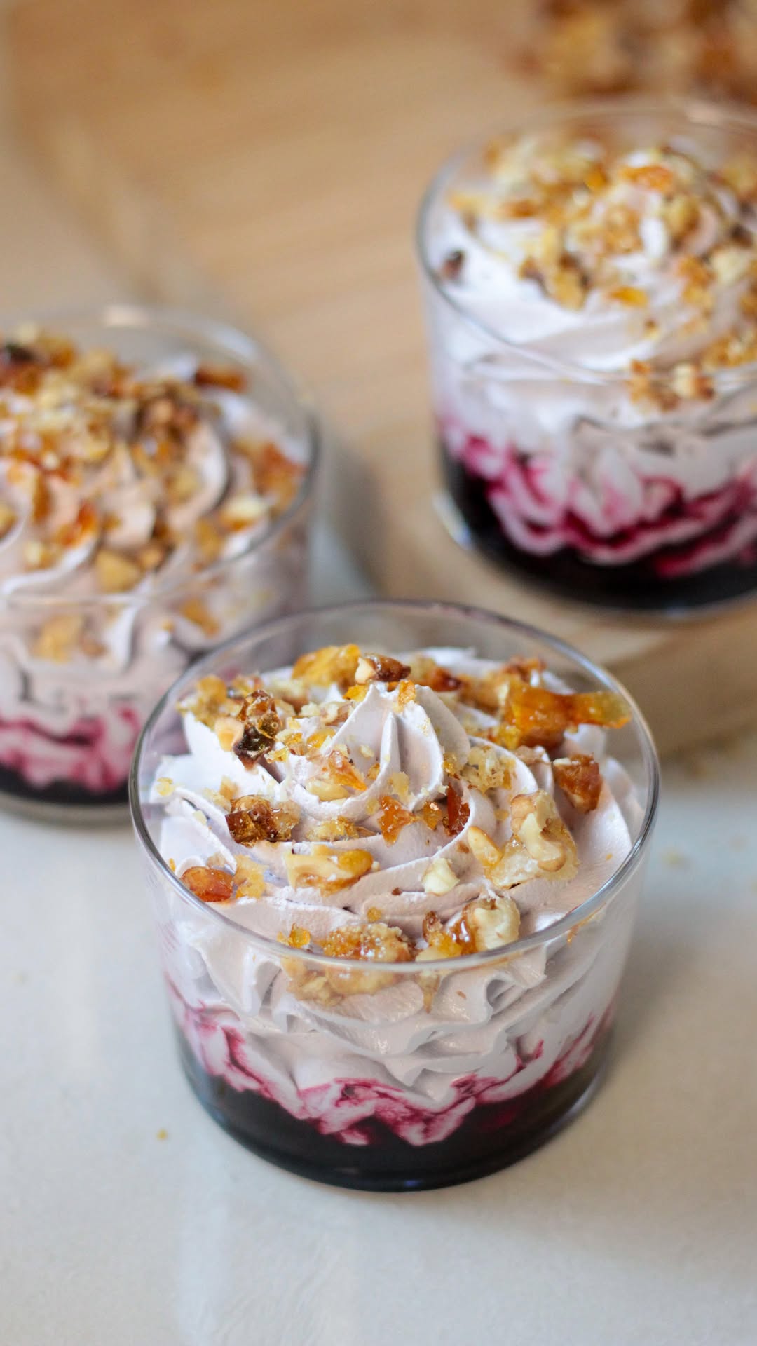 Red Wine Nougat with Berry Sauce and Caramelized Nuts