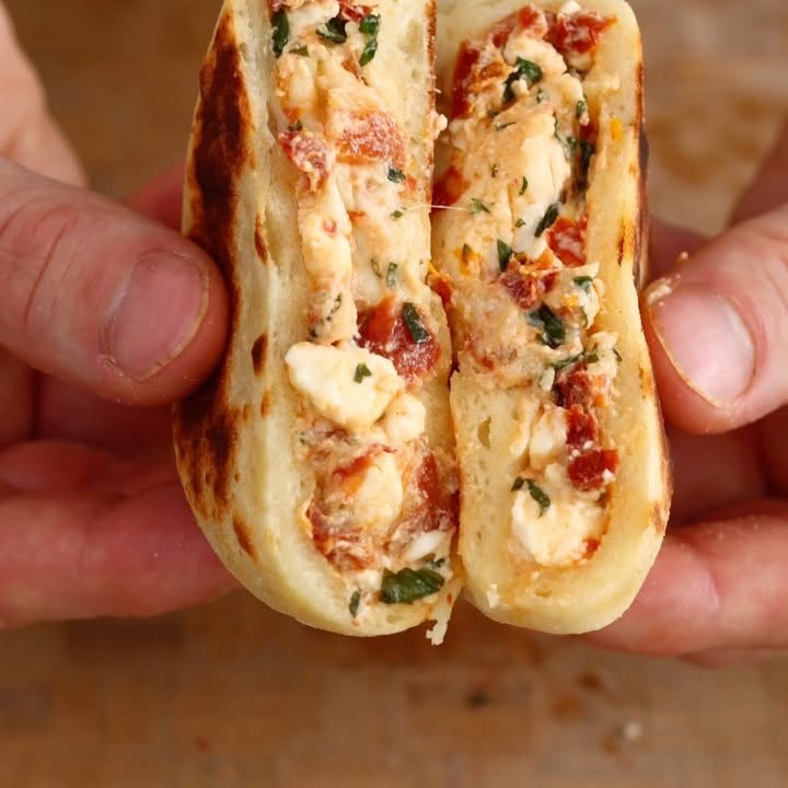 Tomato, Mozzarella & Basil Stuffed Flatbreads