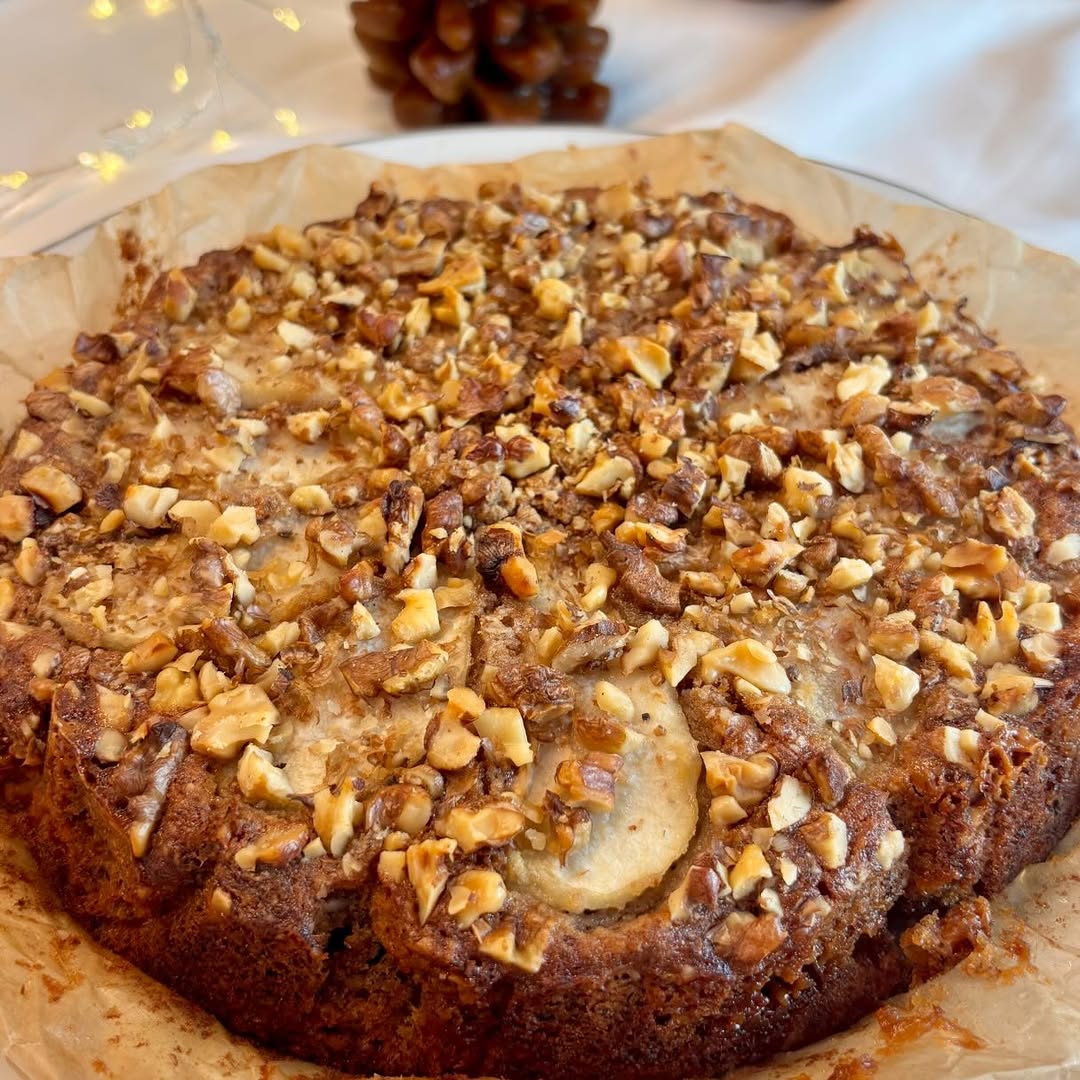 Walnut Pear and Caramel Cake