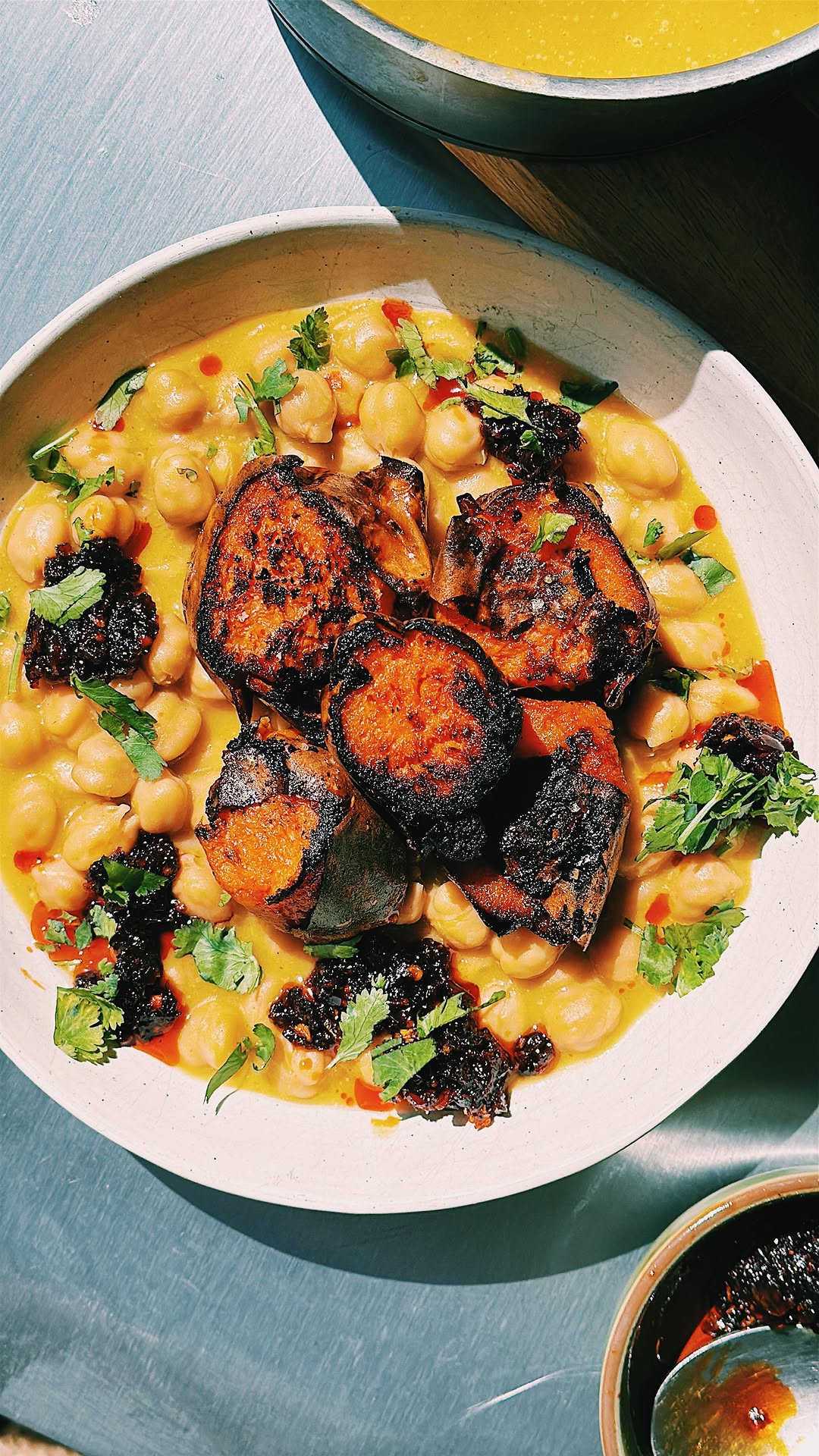 Rose Harissa Sweet Potato with Katsu Chickpea Broth