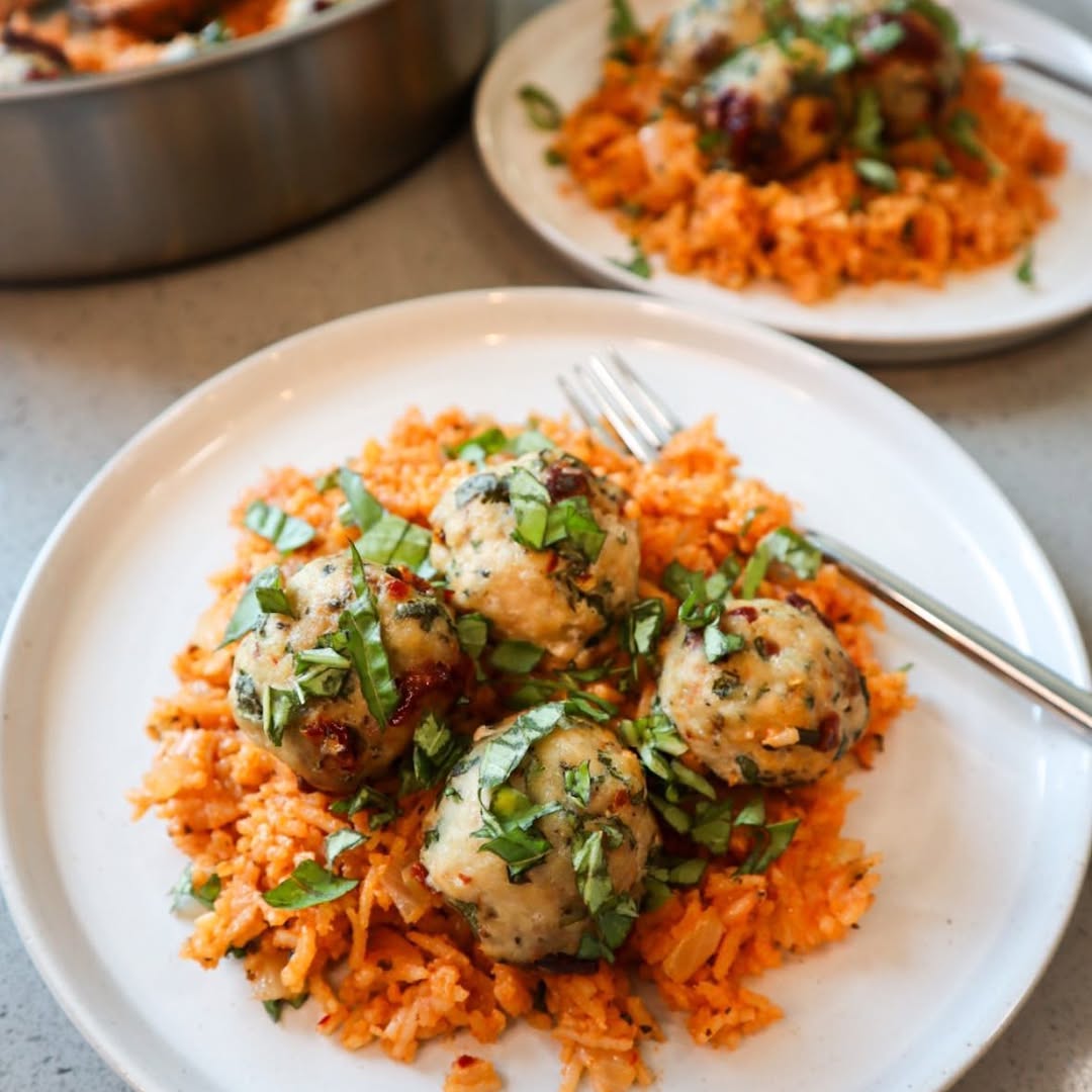 Chicken Meatballs with Creamy Tomato Rice