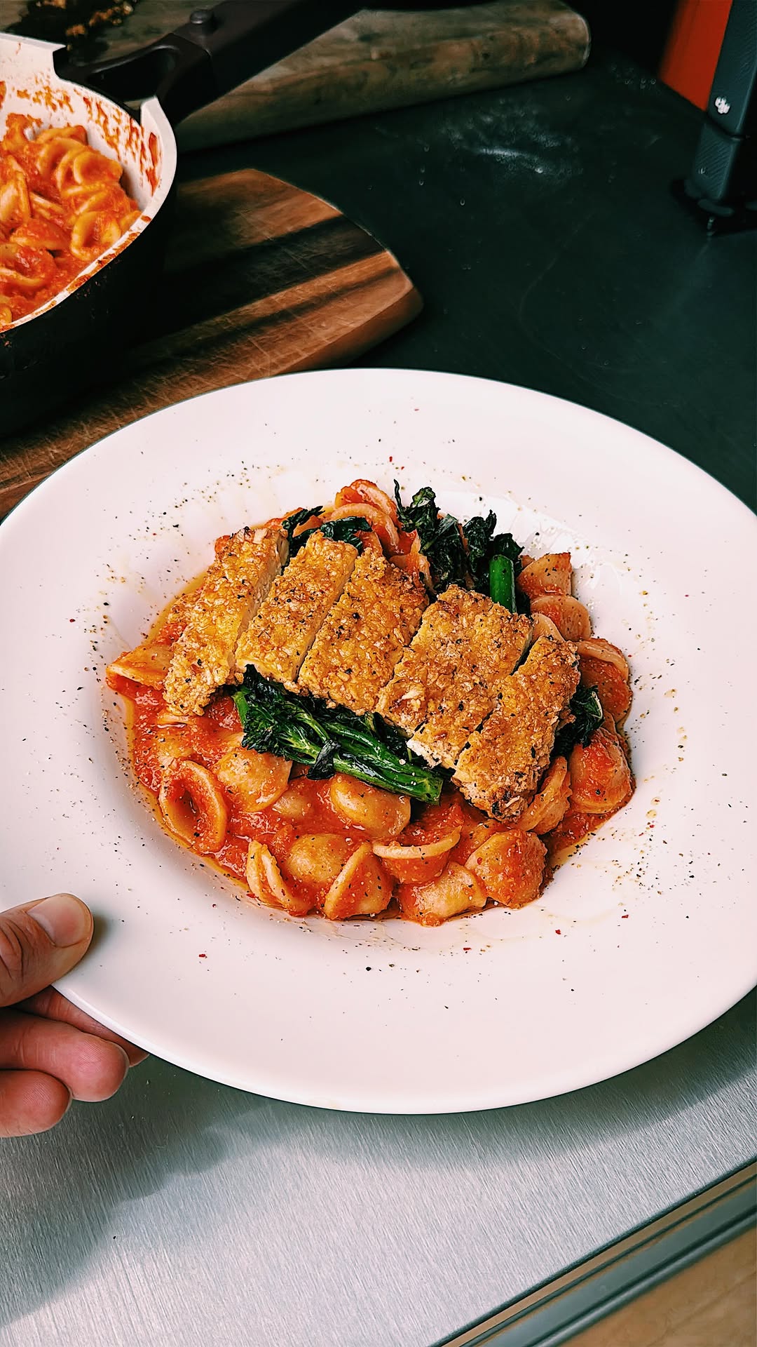 Honey Mustard Crispy Tofu with Cheesy Cajun Pasta