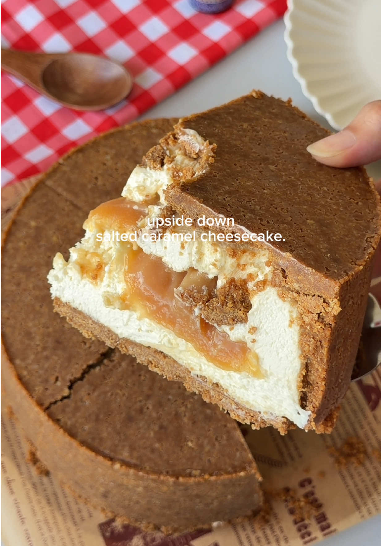 Fully Crusted Upside Down Salted Caramel Cheesecake