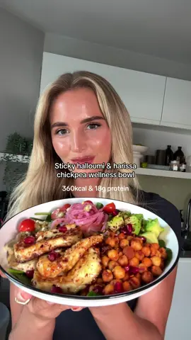 Sticky Halloumi with Harissa Chickpeas and Jalapeño Hummus