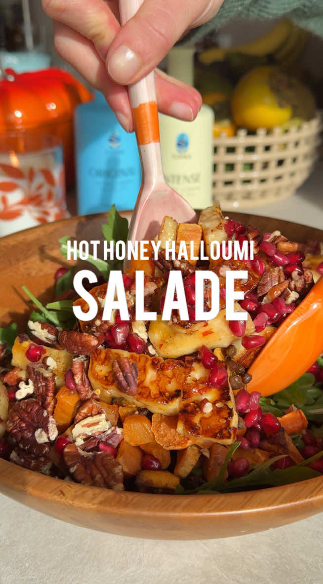 Autumn Salad with Hot Honey Halloumi, Roasted Sweet Potato & Lentils