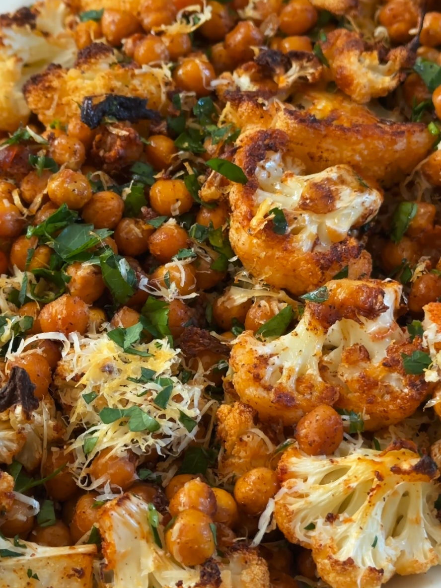 Garlic Parmesan Cauliflower and Chickpeas
