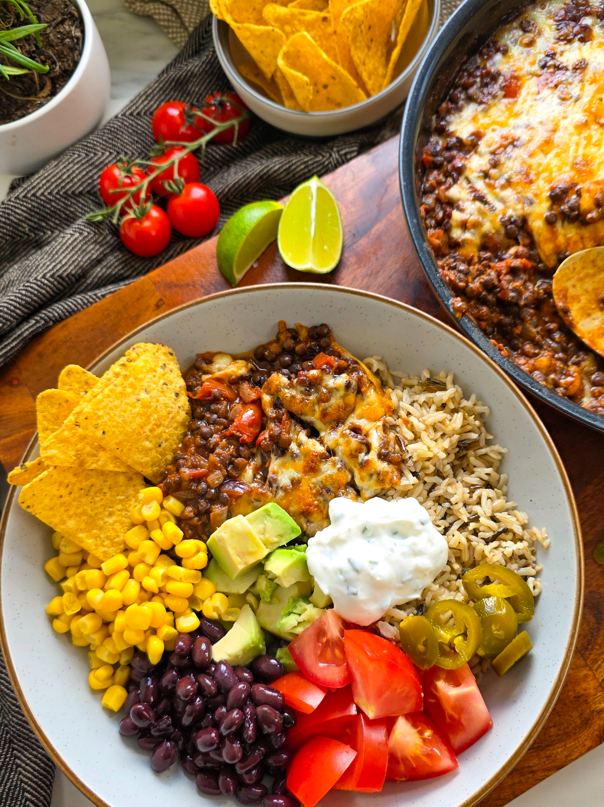 Cheesy Lentil Burrito Bowl
